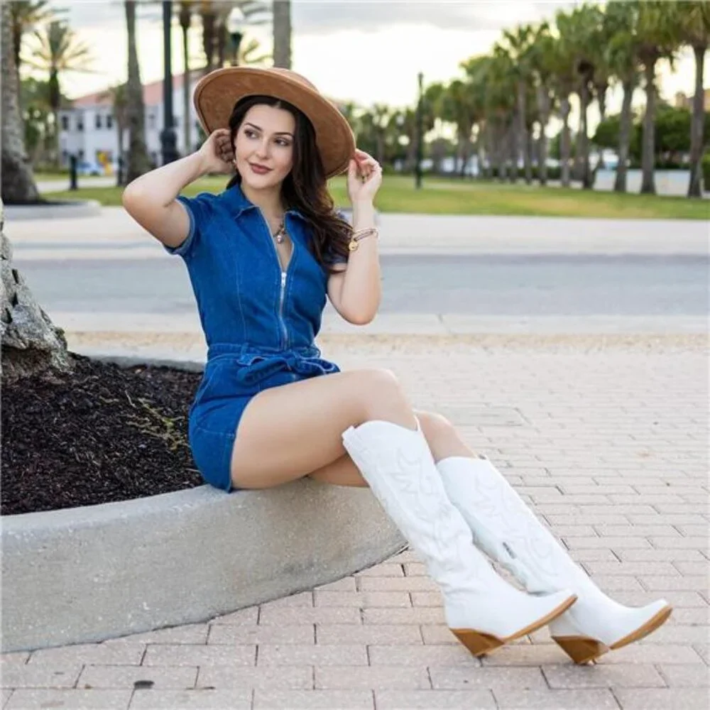 NEW Western Cowboy Boots for Women - Knee High Wide Calf Cowgirl Boots